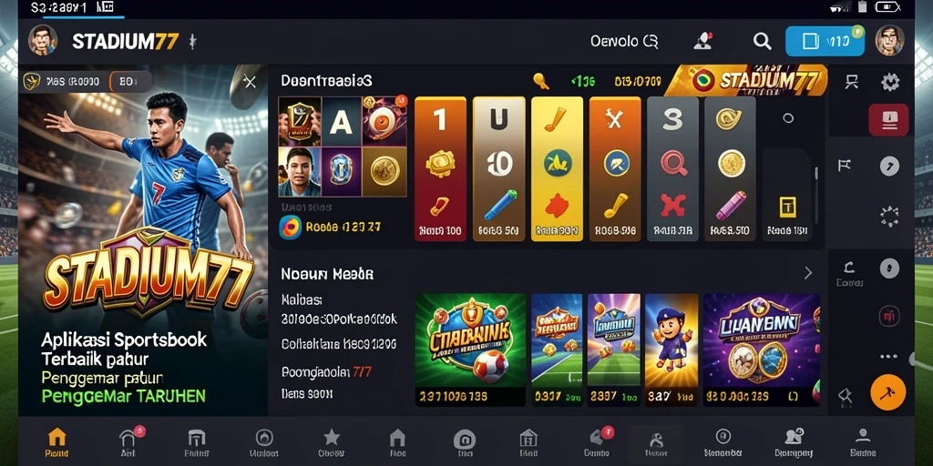 Screenshot utama STADIUM77 menampilkan taruhan olahraga yang seru.